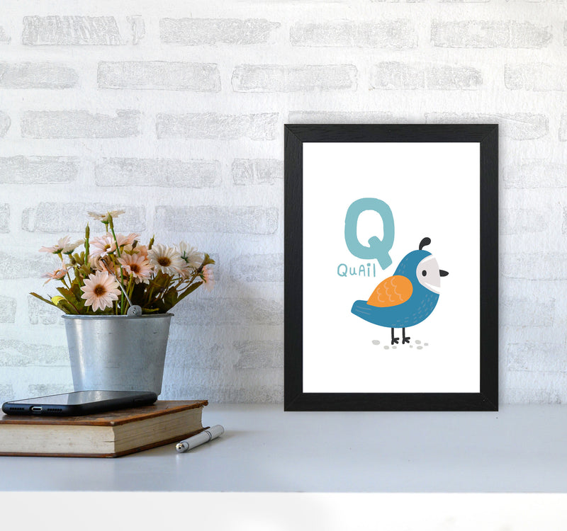 Alphabet Animals, Q Is For Quail Framed Nursey Wall Art Print A4 White Frame