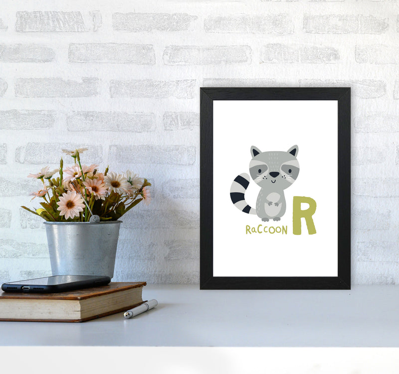 Alphabet Animals, R Is For Raccoon Framed Nursey Wall Art Print A4 White Frame