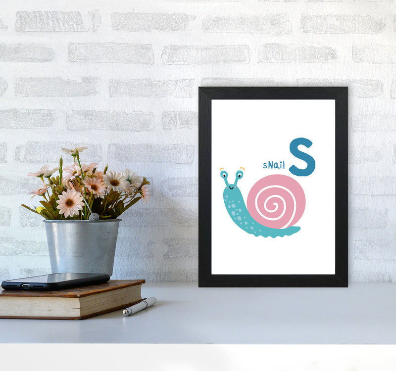 Alphabet Animals, S Is For Snail Framed Nursey Wall Art Print A4 White Frame