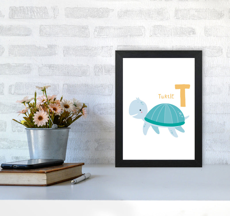 Alphabet Animals, T Is For Turtle Framed Nursey Wall Art Print A4 White Frame