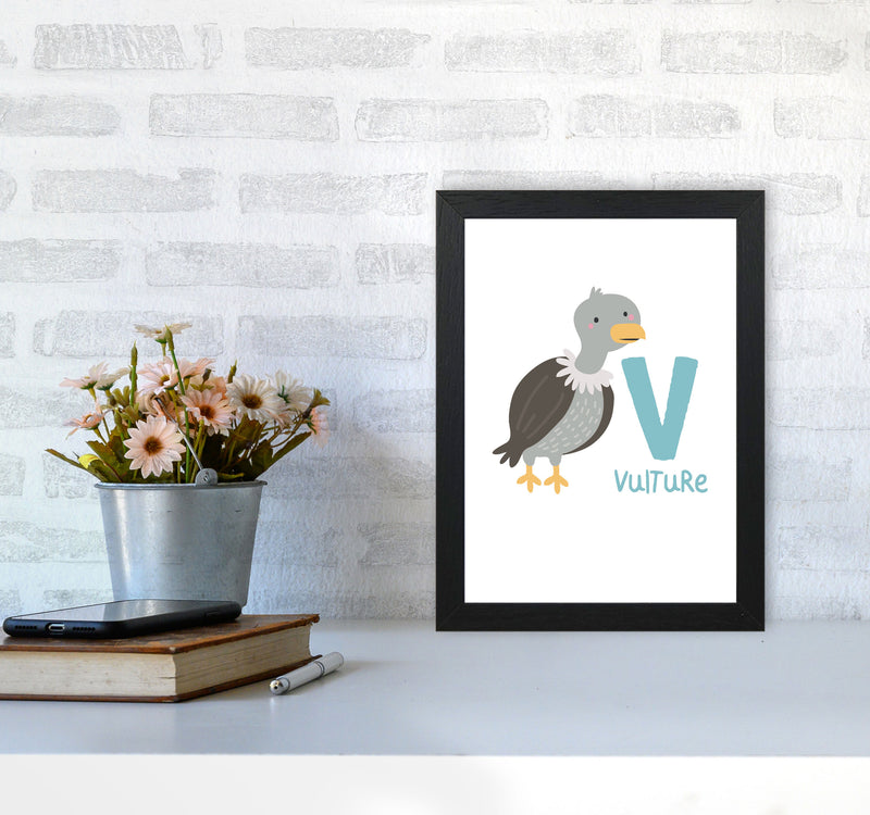 Alphabet Animals, V Is For Vulture Framed Nursey Wall Art Print A4 White Frame