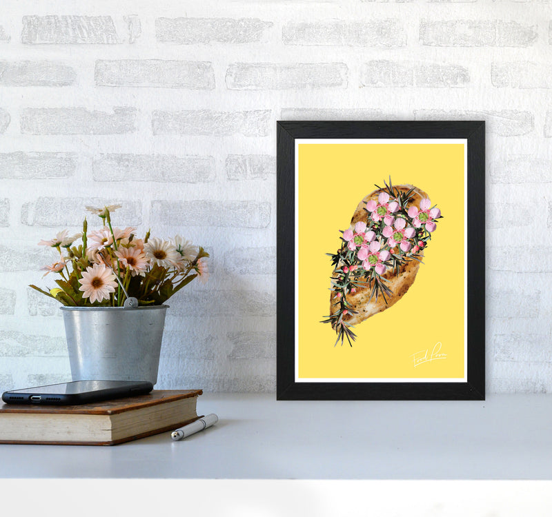 Yellow Chicken Food Print, Framed Kitchen Wall Art A4 White Frame
