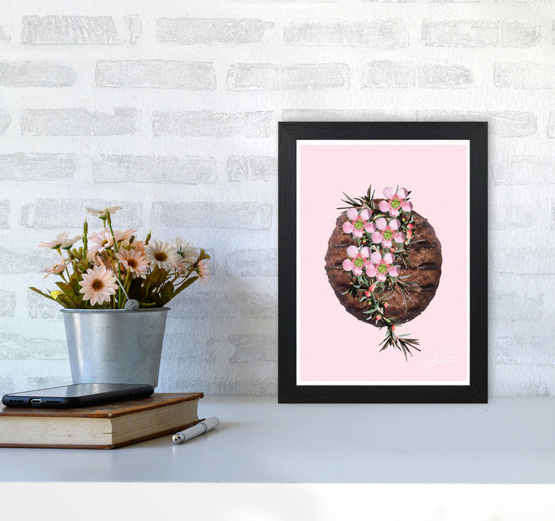 Pink Burger Floral Food Print, Framed Kitchen Wall Art A4 White Frame