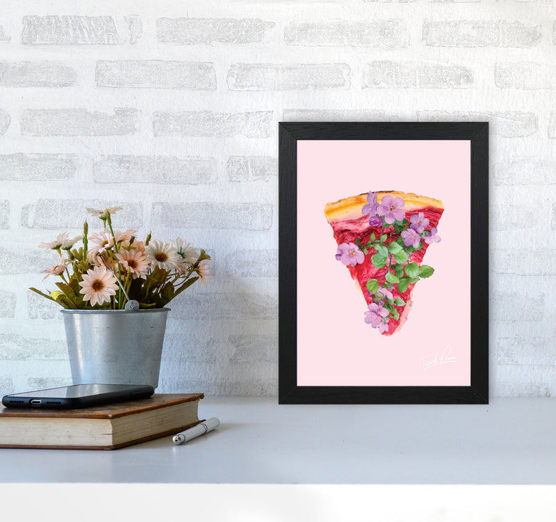 Pink Cherry Pie Floral Food Print, Framed Kitchen Wall Art A4 White Frame
