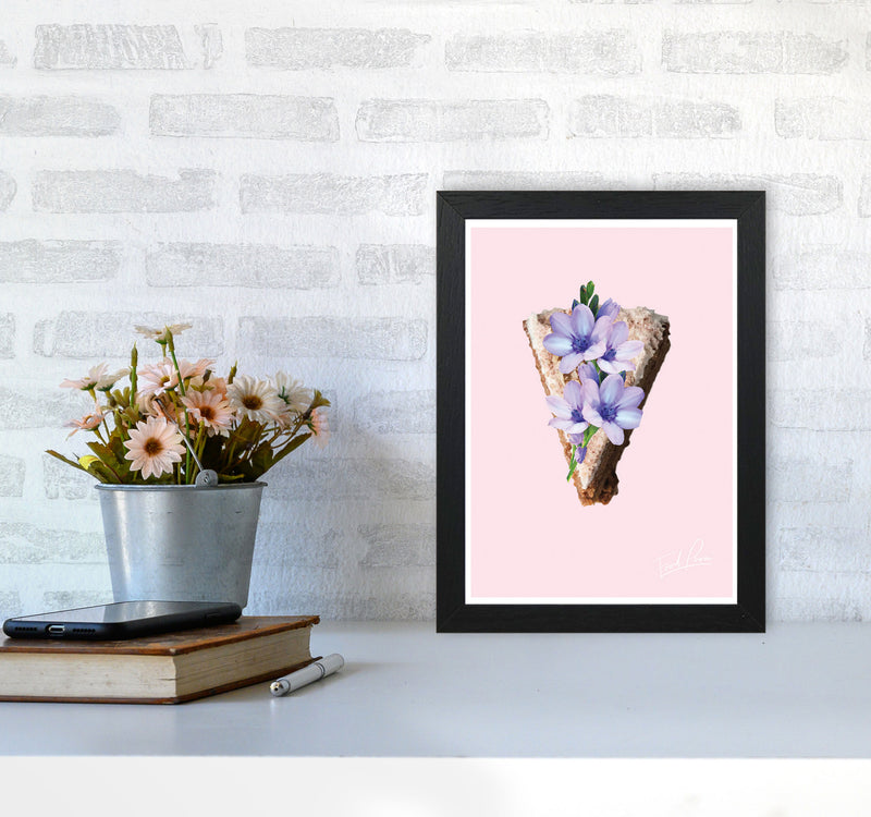 Pink Coffee Cake Floral Food Print, Framed Kitchen Wall Art A4 White Frame
