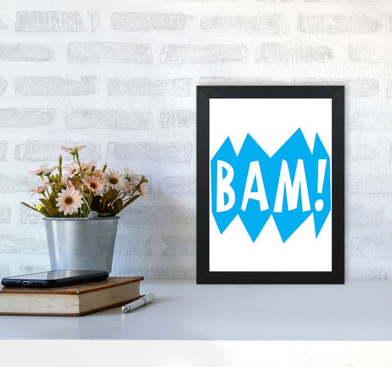 BAM! Blue Framed Nursey Wall Art Print A4 White Frame