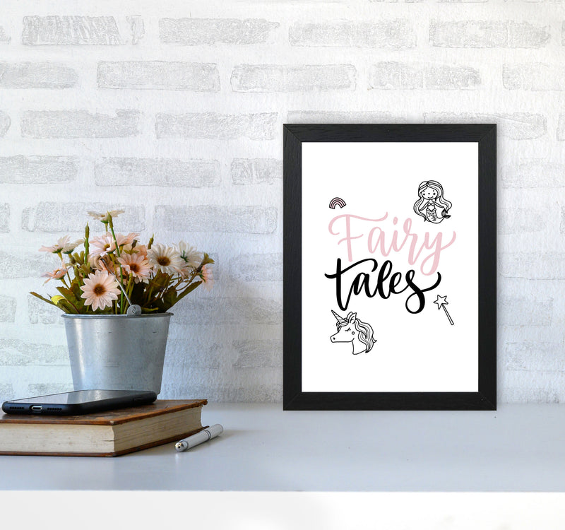 Fairy Tales Black And Pink Framed Nursey Wall Art Print A4 White Frame