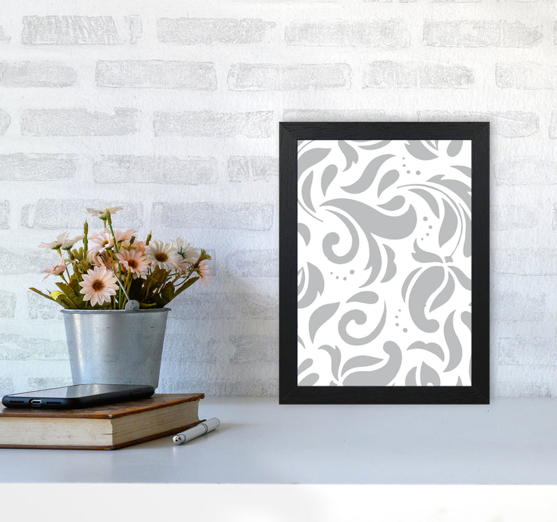 Grey Floral Pattern Modern Print A4 White Frame