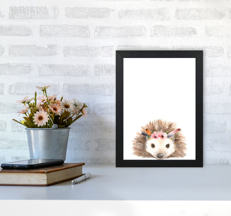 Forest Friends, Floral Cute Hedgehog Modern Print Animal Art Print A4 White Frame