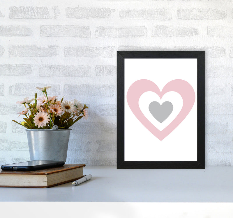 Pink And Grey Heart Modern Print A4 White Frame