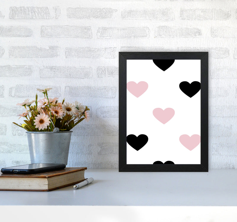 Pink And Black Hearts Modern Print A4 White Frame