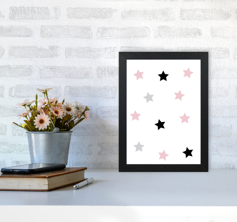Pink Black And Grey Stars Modern Print A4 White Frame