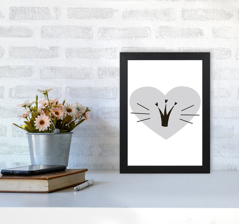 Crown With Grey Heart Framed Nursey Wall Art Print A4 White Frame