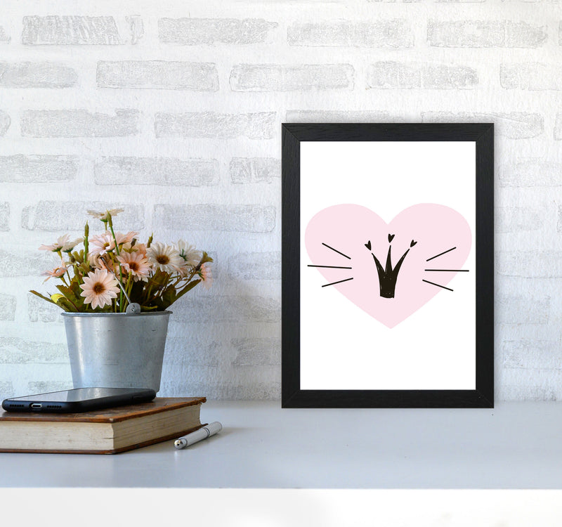 Crown With Pink Heart Framed Nursey Wall Art Print A4 White Frame