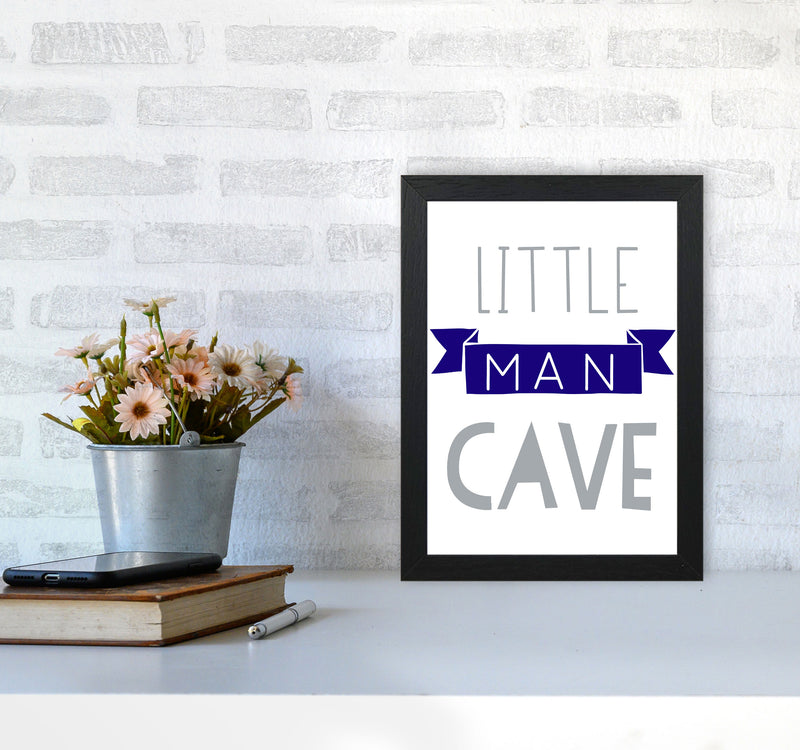 Little Man Cave Navy Banner Framed Nursey Wall Art Print A4 White Frame