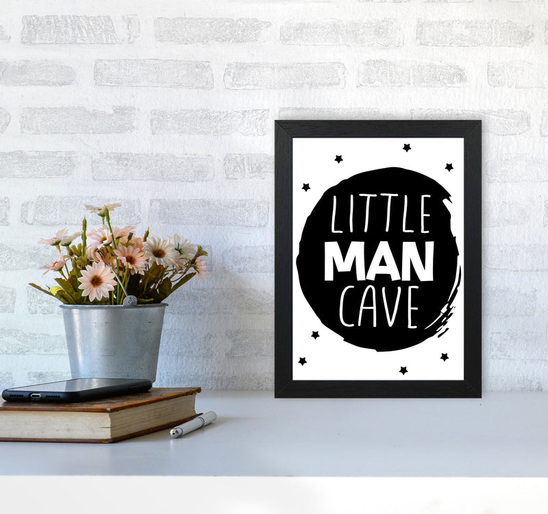 Little Man Cave Black Circle Framed Nursey Wall Art Print A4 White Frame