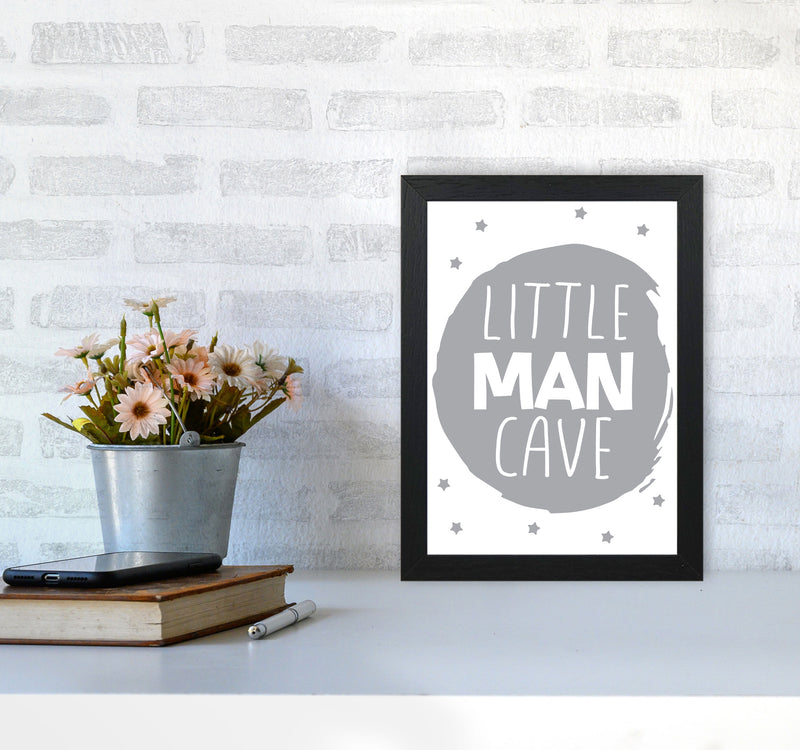Little Man Cave Grey Circle Framed Nursey Wall Art Print A4 White Frame