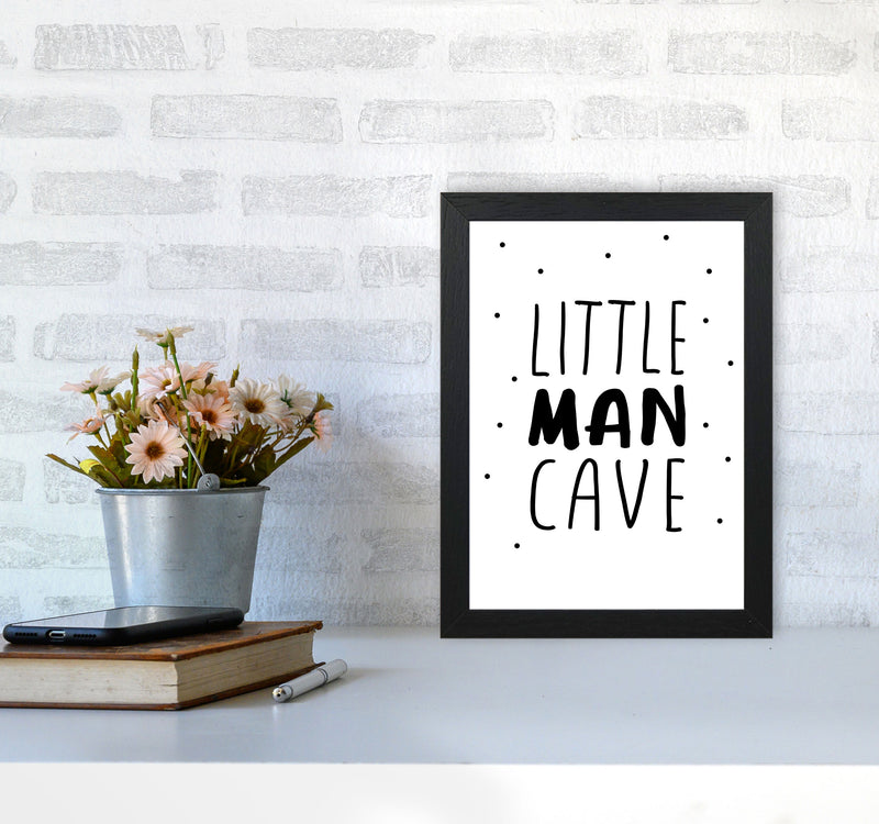 Little Man Cave Black Dots Framed Nursey Wall Art Print A4 White Frame
