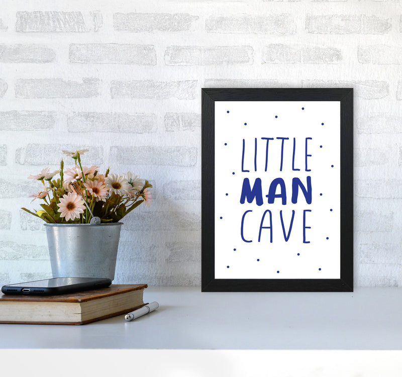 Little Man Cave Navy Dots Framed Nursey Wall Art Print A4 White Frame