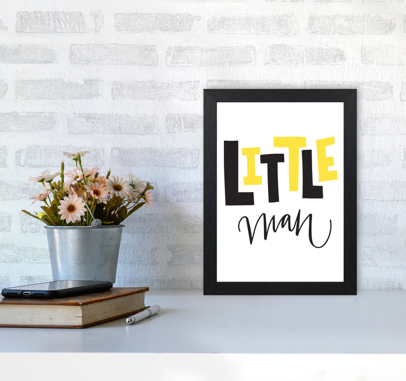 Little Man Yellow And Black Framed Nursey Wall Art Print A4 White Frame
