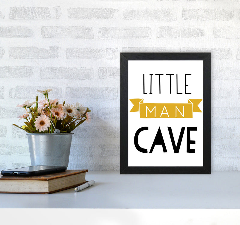 Little Man Cave Mustard Banner Framed Nursey Wall Art Print A4 White Frame