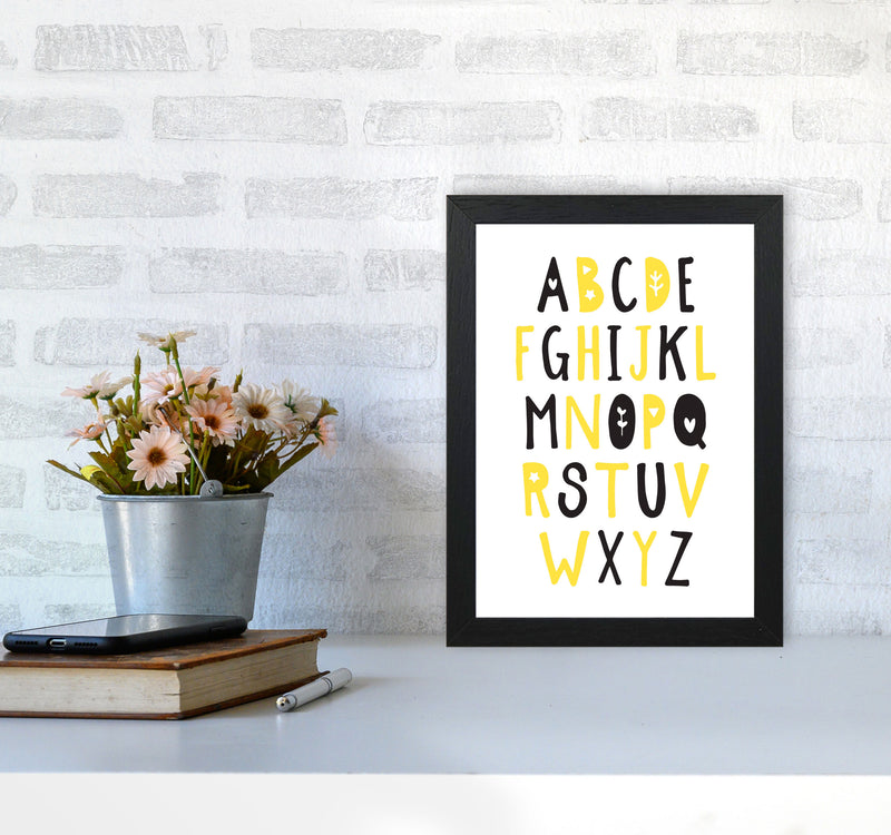 Black And Yellow Alphabet Framed Nursey Wall Art Print A4 White Frame