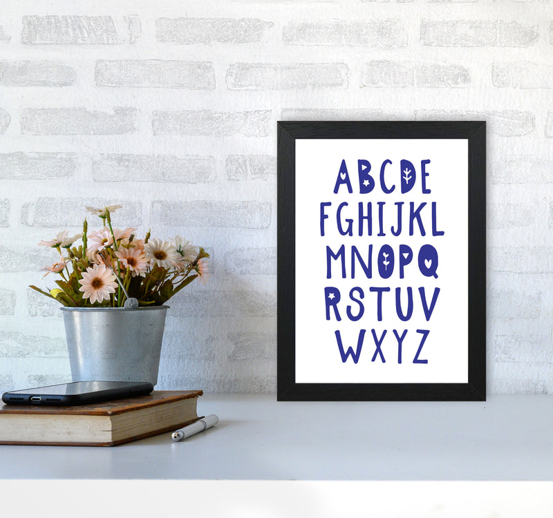 Navy Alphabet Framed Typography Wall Art Print A4 White Frame