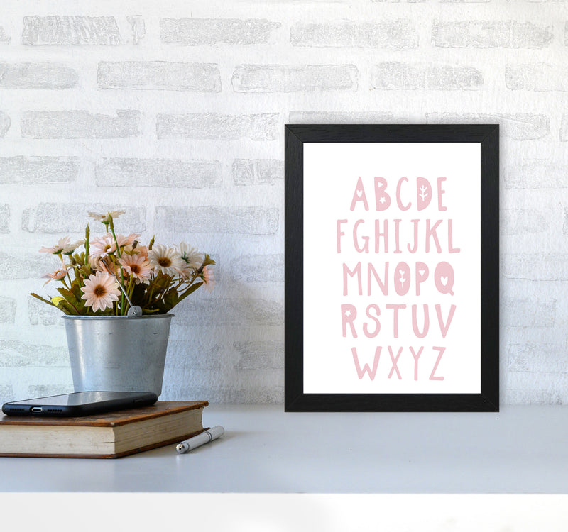 Baby Pink Alphabet Framed Nursey Wall Art Print A4 White Frame