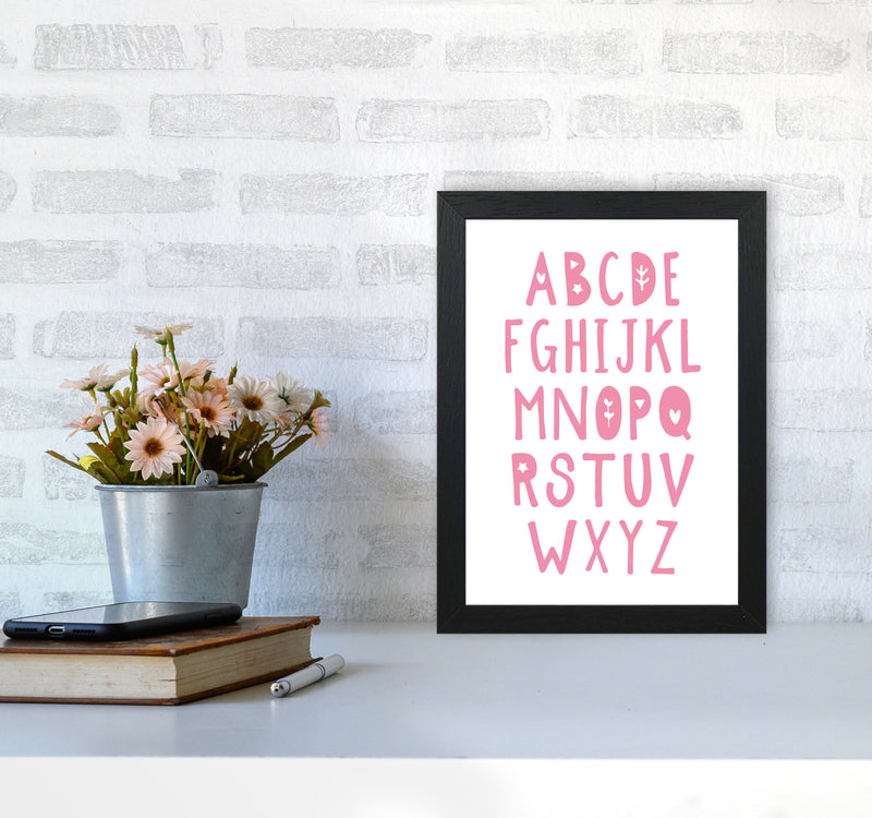 Bright Pink Alphabet Framed Nursey Wall Art Print A4 White Frame