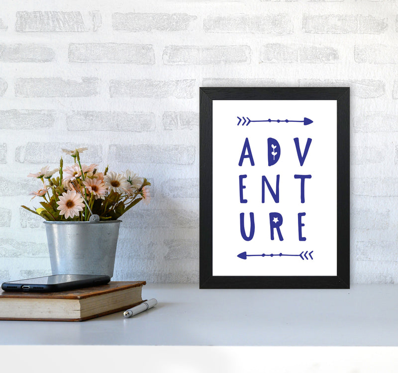 Adventure Navy Framed Typography Wall Art Print A4 White Frame