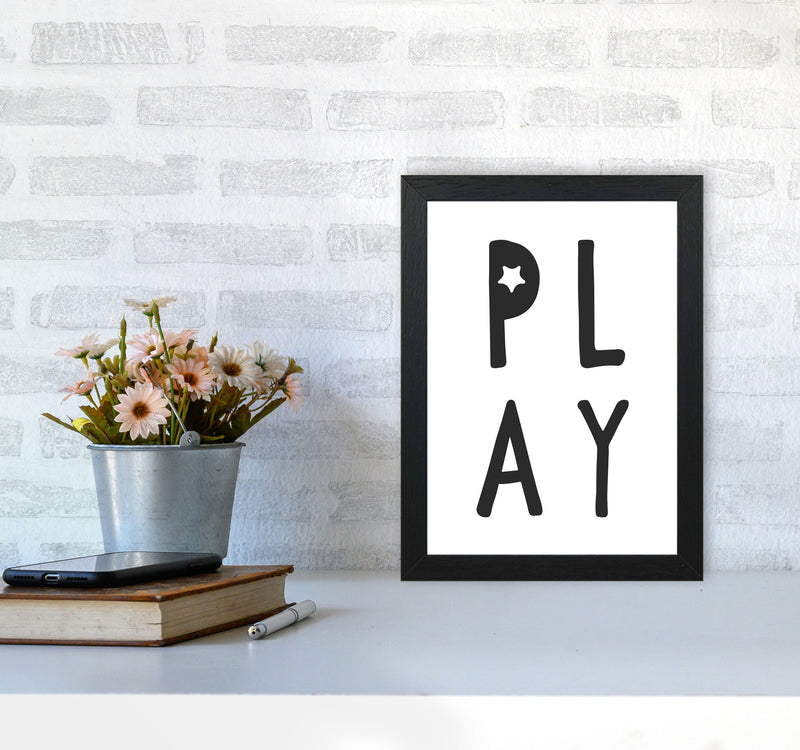 Play Black Framed Typography Wall Art Print A4 White Frame