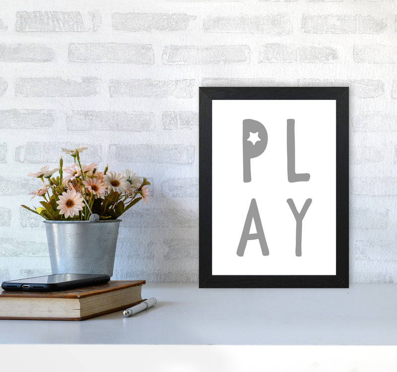 Play Grey Framed Typography Wall Art Print A4 White Frame