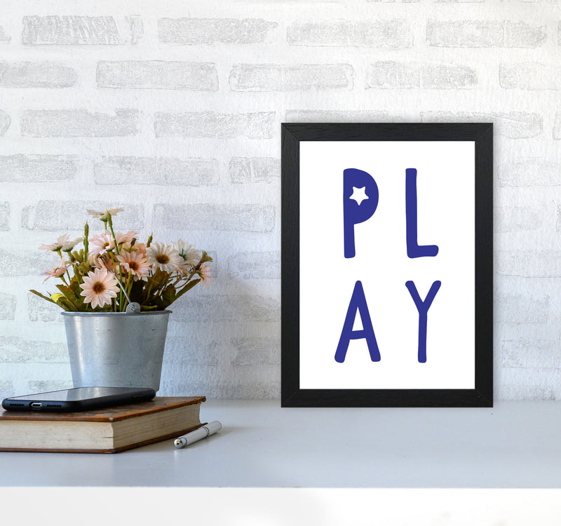 Play Navy Framed Typography Wall Art Print A4 White Frame