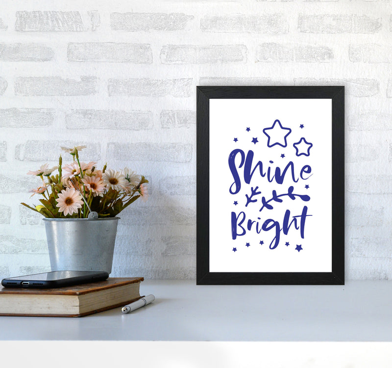 Shine Bright Navy Framed Nursey Wall Art Print A4 White Frame