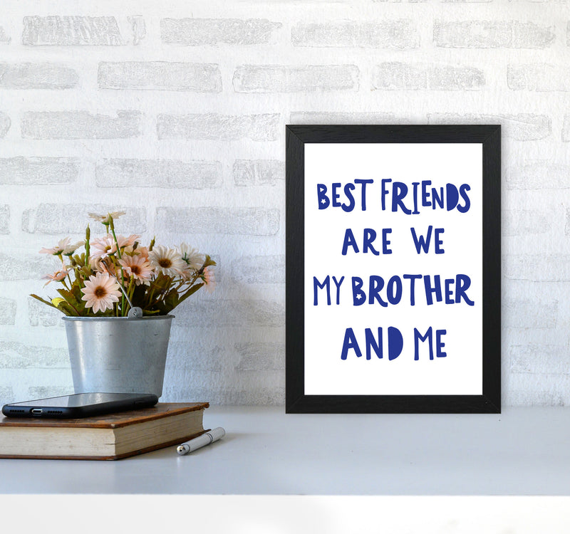 Brother Best Friends Navy Framed Nursey Wall Art Print A4 White Frame