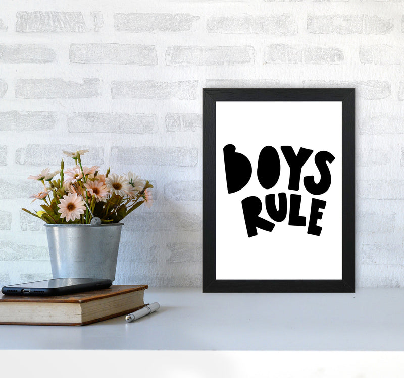 Boys Rule Black Framed Nursey Wall Art Print A4 White Frame