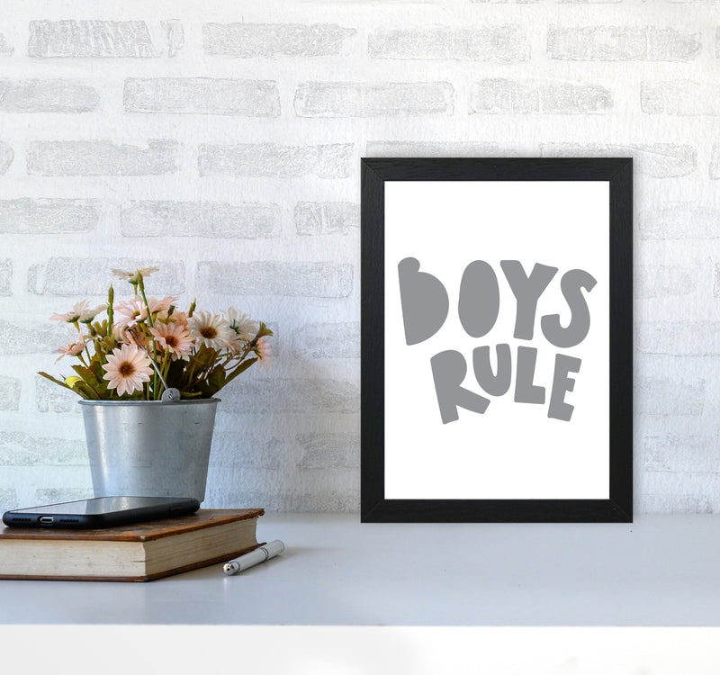 Boys Rule Grey Framed Nursey Wall Art Print A4 White Frame