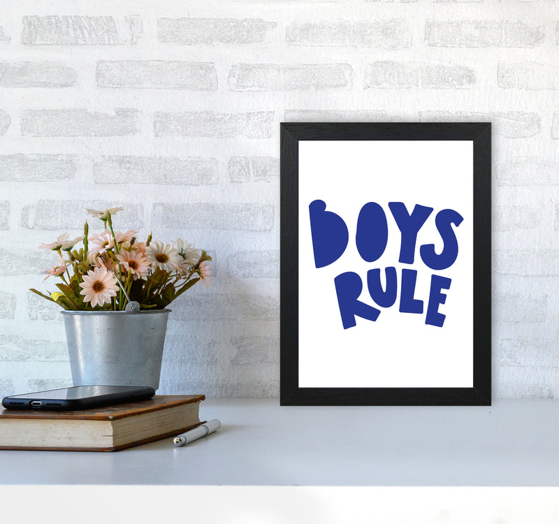 Boys Rule Navy Framed Nursey Wall Art Print A4 White Frame