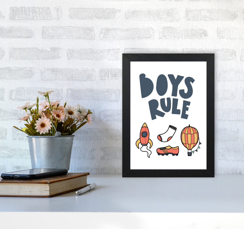 Boys Rule Illustrations Framed Nursey Wall Art Print A4 White Frame