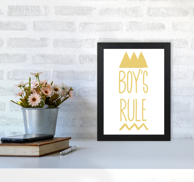 Boys Rule Gold Framed Nursey Wall Art Print A4 White Frame