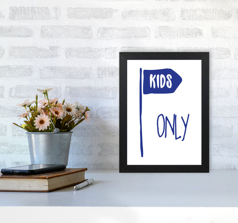 Kids Only Navy Framed Nursey Wall Art Print A4 White Frame