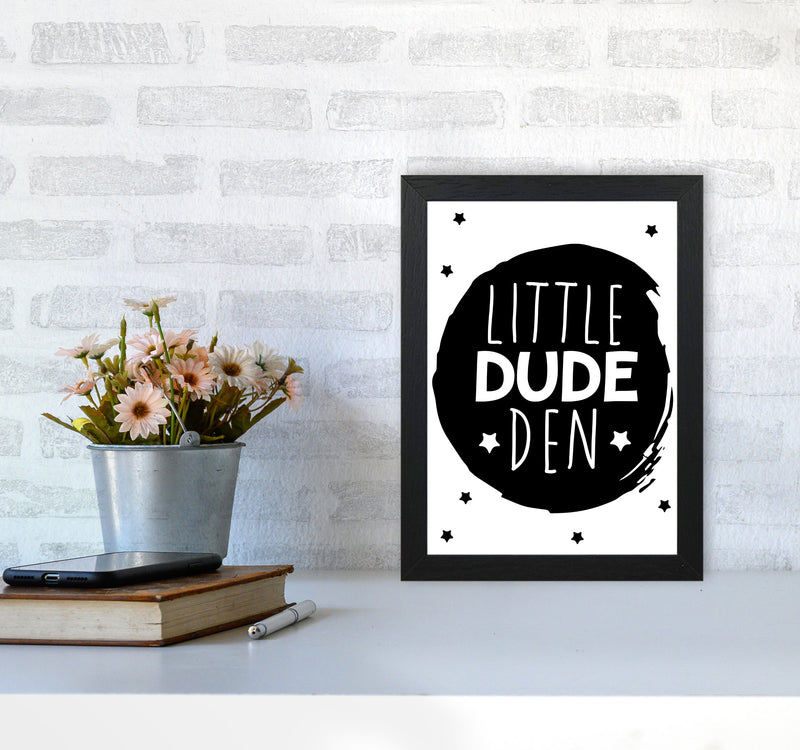 Little Dude Den Black Circle Framed Nursey Wall Art Print A4 White Frame