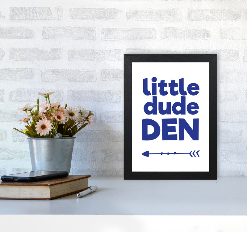 Little Dude Den Navy Framed Nursey Wall Art Print A4 White Frame