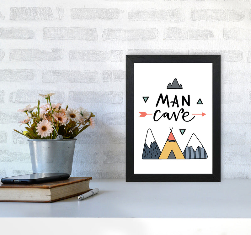 Man Cave Mountains Framed Typography Wall Art Print A4 White Frame