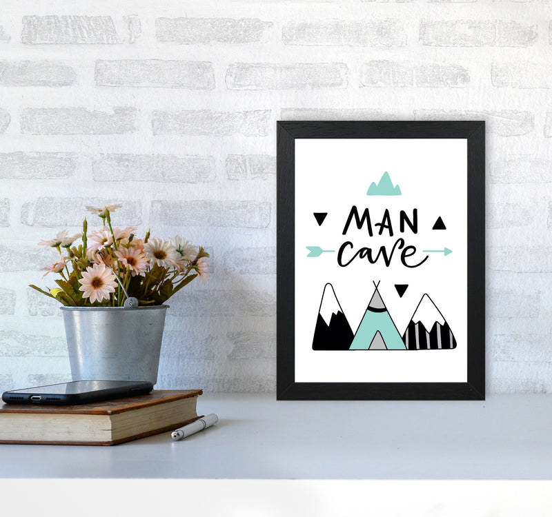 Man Cave Mountains Mint And Black Framed Typography Wall Art Print A4 White Frame