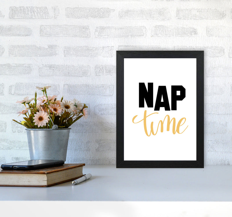 Nap Time Black And Mustard Framed Typography Wall Art Print A4 White Frame