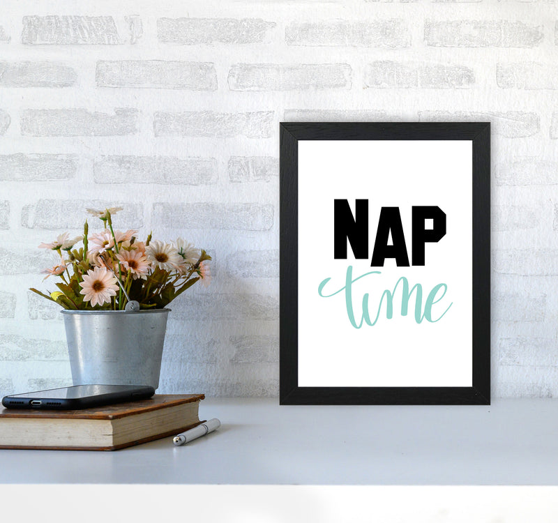 Nap Time Black And Mint Framed Typography Wall Art Print A4 White Frame