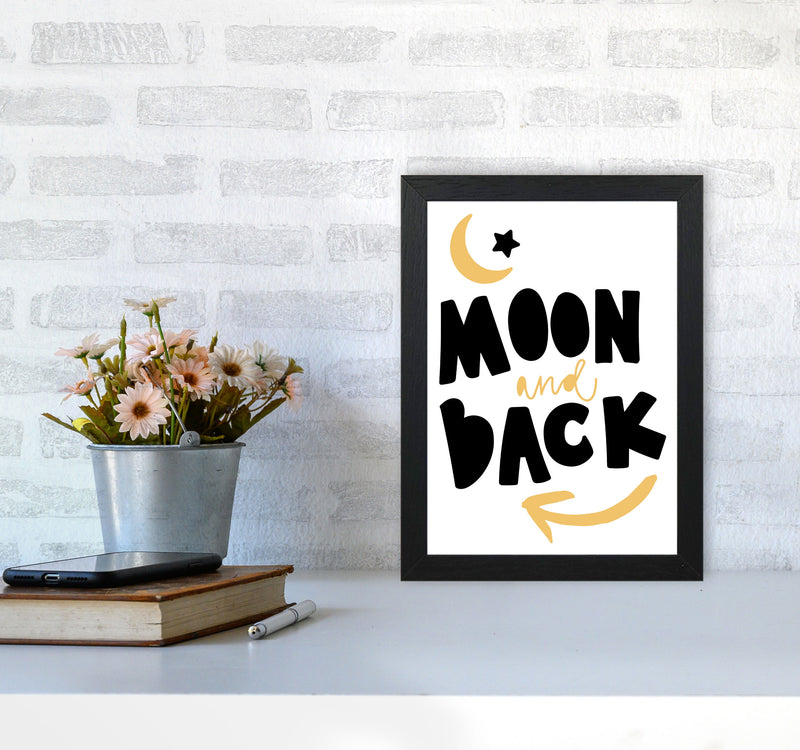 Moon And Back Mustard And Black Framed Typography Wall Art Print A4 White Frame