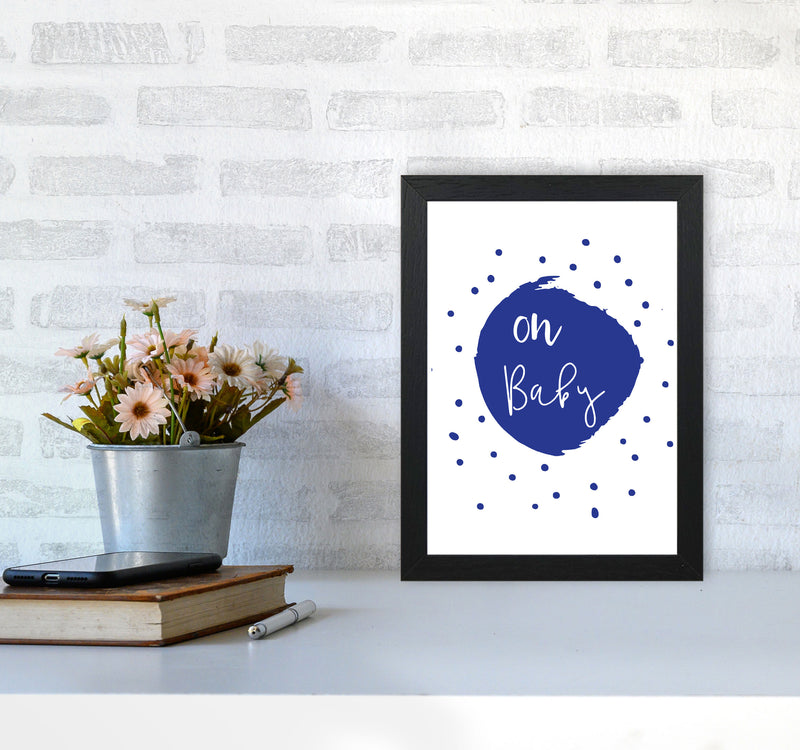 Oh Baby Navy Framed Typography Wall Art Print A4 White Frame