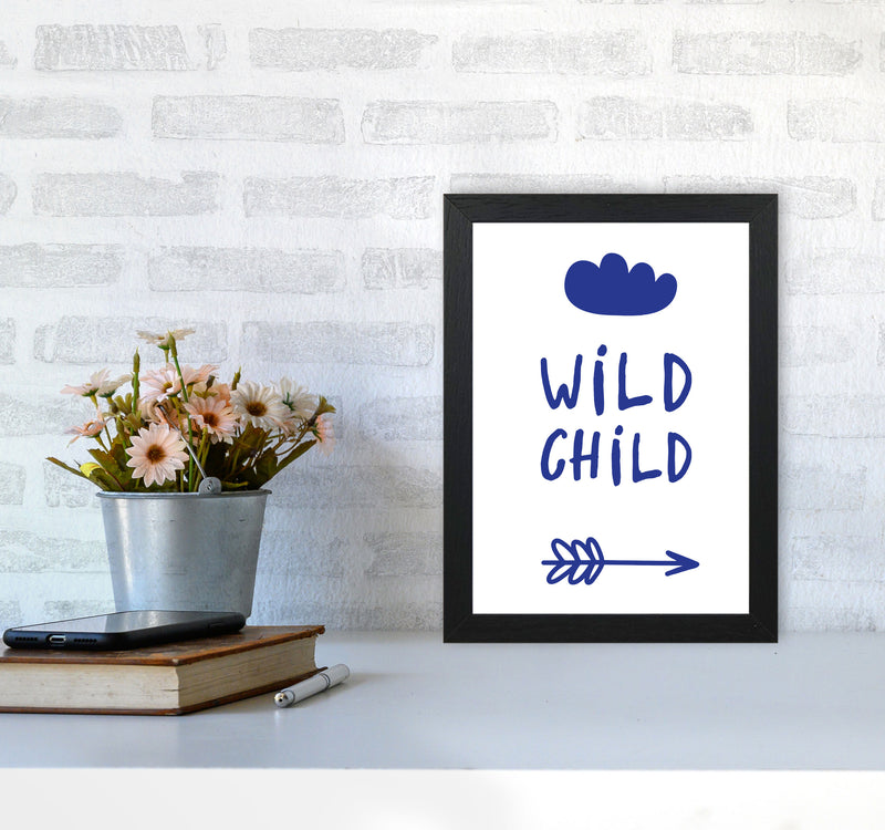 Wild Child Navy Framed Nursey Wall Art Print A4 White Frame